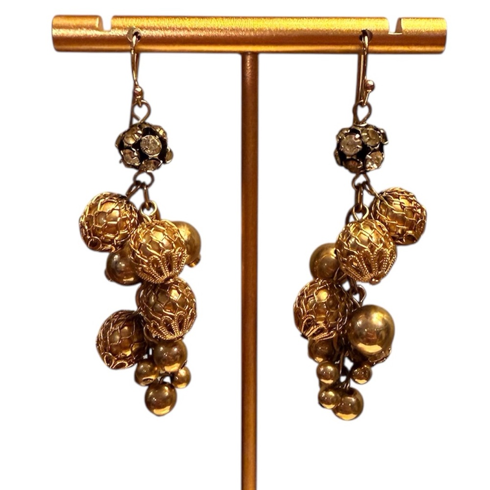 Vintage J. Crew Gold Filigree Ball Cluster Drop Earrings